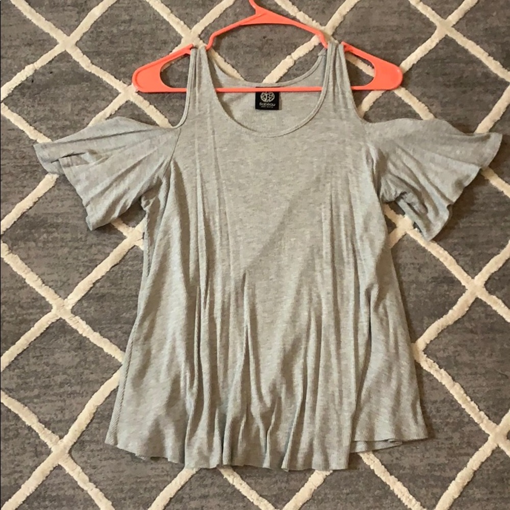 Grey shoulder cut out top